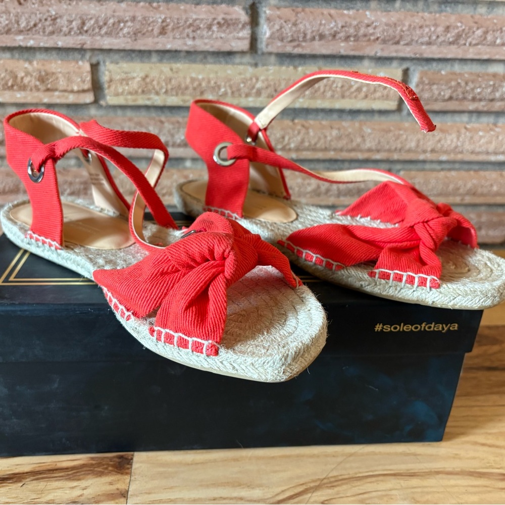 NEW Red Espadrille Sandals with Bow Accent